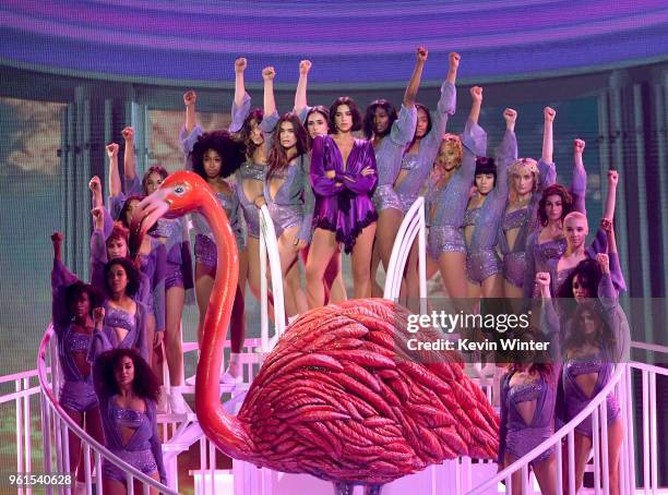 Singer Dua Lipa performs onstage at the 2018 Billboard Music Awards at the MGM Grand Garden Arena on May 20, 2018 in Las Vegas, Nevada.