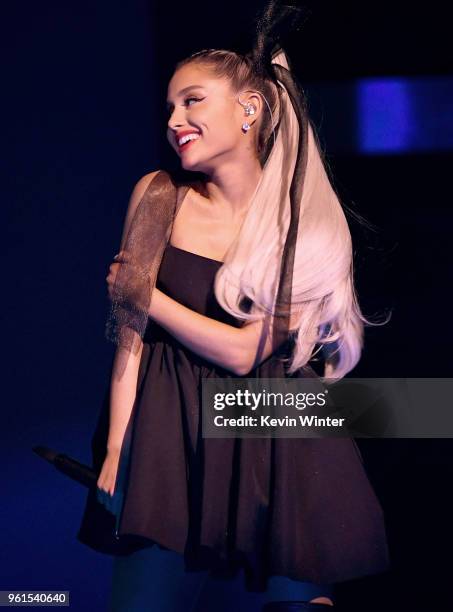 Singer Ariana Grande performs at the 2018 Billboard Music Awards at the MGM Grand Garden Arena on May 20, 2018 in Las Vegas, Nevada.