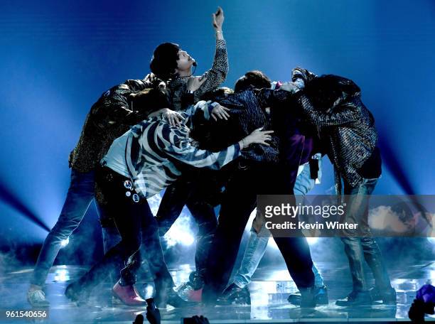 Music group BTS performs at the 2018 Billboard Music Awards at the MGM Grand Garden Arena on May 20, 2018 in Las Vegas, Nevada.