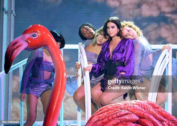 Singer Dua Lipa performs onstage at the 2018 Billboard Music Awards at the MGM Grand Garden Arena on May 20, 2018 in Las Vegas, Nevada.