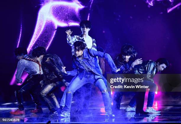 Music group BTS performs at the 2018 Billboard Music Awards at the MGM Grand Garden Arena on May 20, 2018 in Las Vegas, Nevada.