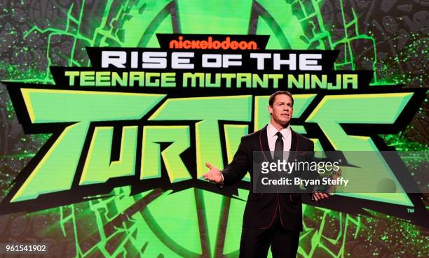 Actor John Cena speaks during Nickelodeon's presentation at Licensing Expo 2018 at Mandalay Bay Resort and Casino on May 22, 2018 in Las Vegas,...