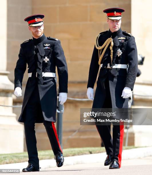 Prince Harry and Prince William, Duke of Cambridge arrive at St George's Chapel, Windsor Castle ahead of Prince Harry's wedding to Ms Meghan Markle...