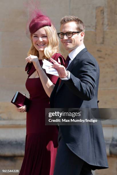 Jacinda Barrett and Gabriel Macht attend the wedding of Prince Harry to Ms Meghan Markle at St George's Chapel, Windsor Castle on May 19, 2018 in...