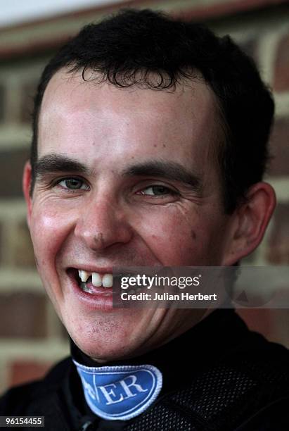 Grand National winning jockey Liam Treadwell poses at Folkestone Racecourse on January 19, 2010 in Folkestone, England.