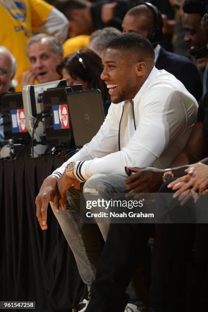 Anthony Joshua during the game between the Golden State Warriors and the Houston Rockets in Game Four of the Western Conference Finals of the 2018...