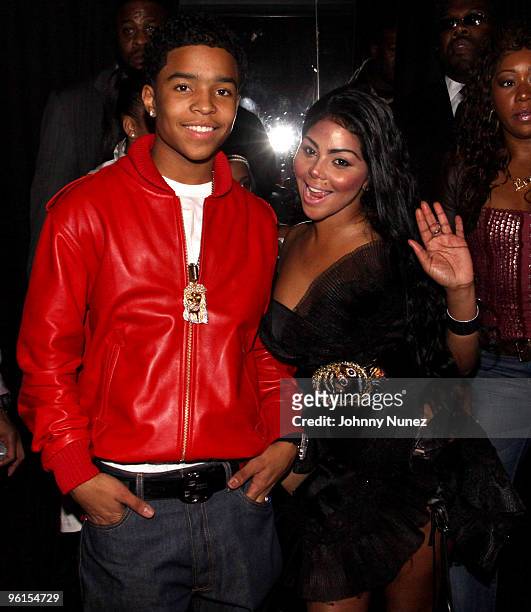 Justin Dior Combs and Lil' Kim attend Justin Dior Comb's 16th birthday party at M2 Ultra Lounge on January 23, 2010 in New York City.