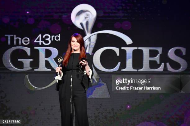 Honoree Megan Mullally speaks onstage at the 43rd Annual Gracie Awards at the Beverly Wilshire Four Seasons Hotel on May 22, 2018 in Beverly Hills,...