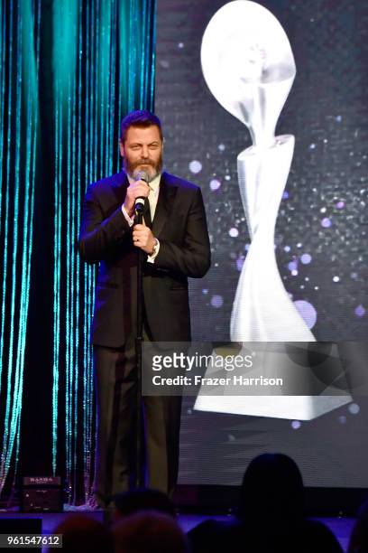 Nick Offerman speaks onstage at the 43rd Annual Gracie Awards at the Beverly Wilshire Four Seasons Hotel on May 22, 2018 in Beverly Hills, California.