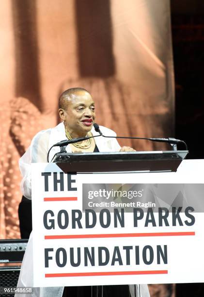 Artist and Photographer Deborah Willis speaks on stage at Gordon Parks Foundation: 2018 Awards Dinner & Auction at Cipriani 42nd Street on May 22,...