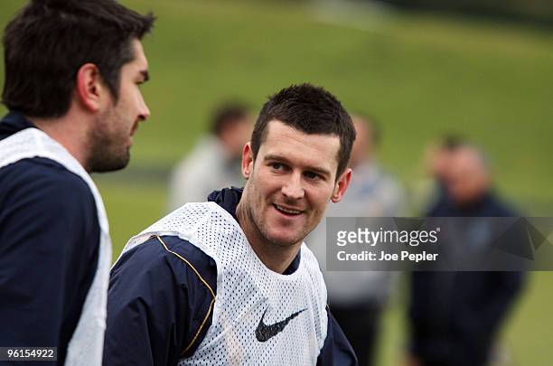 David Nugent of Portsmouth trains with team mates after his loan spell at Burnley, at Portsmouth FC's Eastleigh training ground on January 25, 2009...