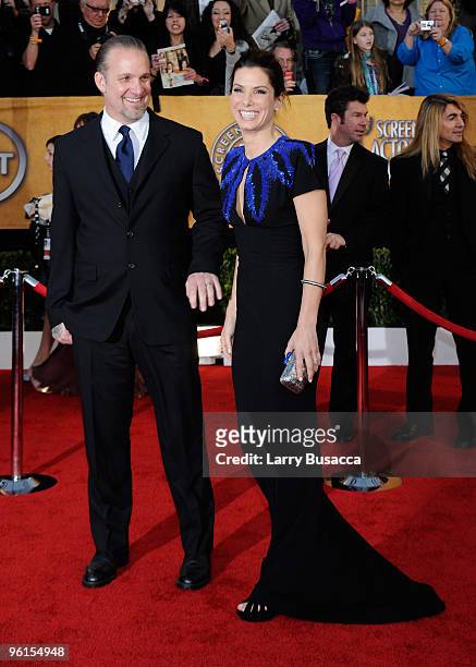 Jesse James and actress Sandra Bullock arrive to the TNT/TBS broadcast of the 16th Annual Screen Actors Guild Awards held at the Shrine Auditorium on...