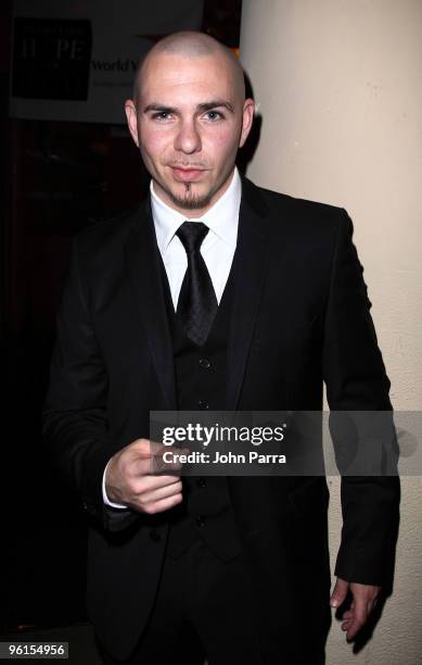 Pitbull attends the Operation Hope For Haiti benefit at Bongos on January 24, 2010 in Miami, Florida.