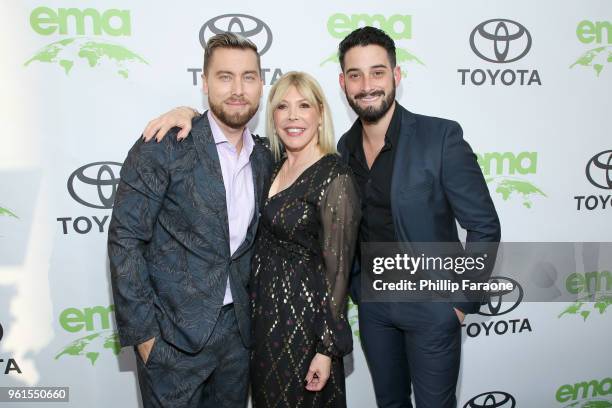 Lance Bass, EMA President & CEO Debbie Levin and Michael Turchin attend the 28th Annual Environmental Media Awards at Montage Beverly Hills on May...