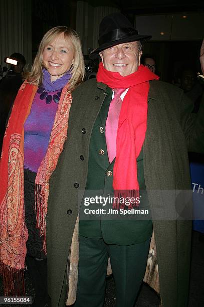 Barry Humphries and guest attend the "A View From The Bridge" Broadway opening night at the Cort Theatre on January 24, 2010 in New York City.