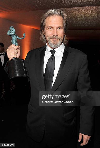 Actor Jeff Bridges attends the TNT/TBS broadcast of the 16th Annual Screen Actors Guild Awards at the Shrine Auditorium on January 23, 2010 in Los...