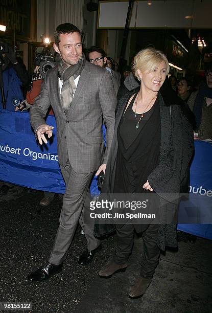 Actor Hugh Jackman and Deborra-Lee Furness attends the "A View From The Bridge" Broadway opening night at the Cort Theatre on January 24, 2010 in New...