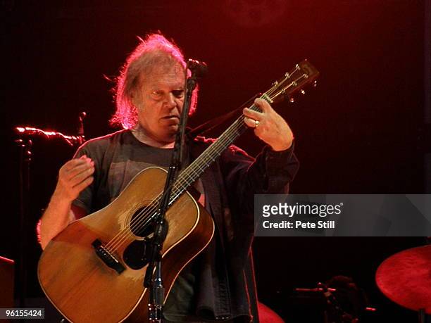 Neil Young performs on stage on day 2 of Hard Rock Calling 2009 in Hyde Park on June 27, 2009 in London, England.