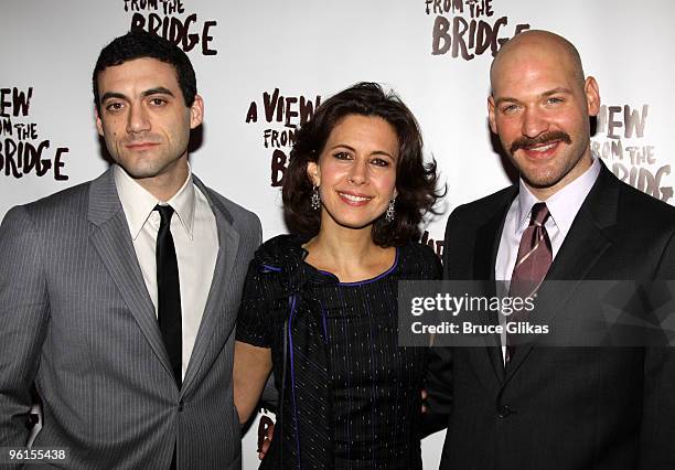 Morgan Spector, Jessica Hecht and Corey Stoll attend the opening night party for "A View From The Bridge" on Broadway at ESPACE on January 24, 2010...