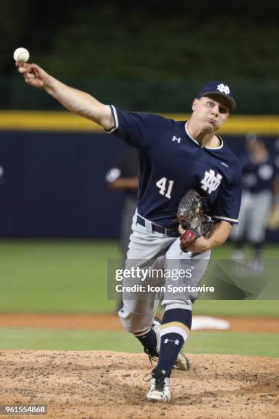 Notre Dame pitcher Andrew Belcik during the ACC Baseball Championship game between the Notre Dame Fighting Irish and the Miami Hurricanes on May 22,...