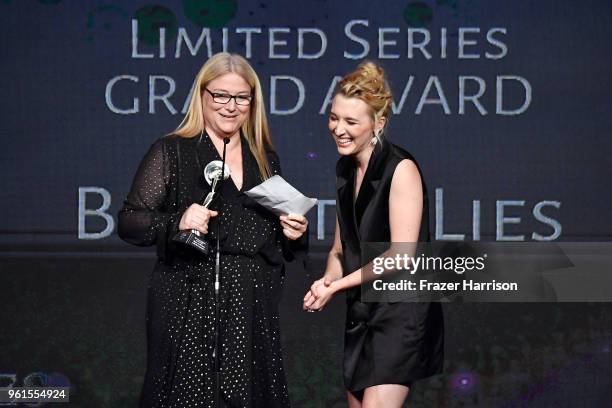 Madelyn Deutch presents an award to Bruna Papandrea onstage at the 43rd Annual Gracie Awards at the Beverly Wilshire Four Seasons Hotel on May 22,...