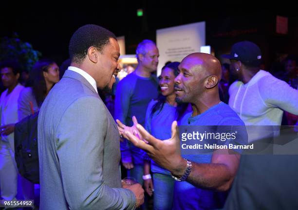 Russell Hornsby and guest attend the "Seven Seconds" panel at Netflix FYSEE on May 22, 2018 in Los Angeles, California.