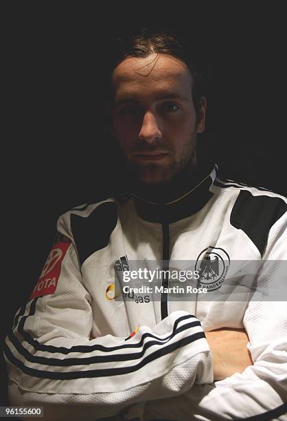 Silvio Heinevetter, goalkeeper of Germany poses prior to the photocall on the roof at the Golden Baer hotel on January 25, 2009 in Innsbruck, Austria.