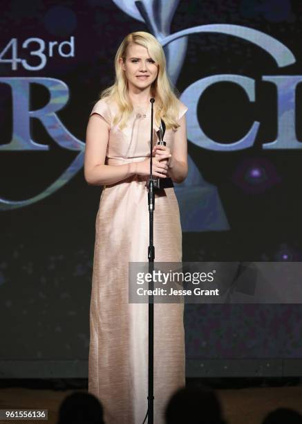 Elizabeth Smart accepts award onstage at the 43rd Annual Gracie Awards at the Beverly Wilshire Four Seasons Hotel on May 22, 2018 in Beverly Hills,...