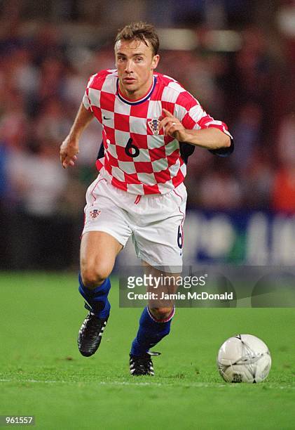 Dario Simic of Croatia runs with the ball during the International Friendly match against Republic of Ireland played at Lansdowne Road, in Dublin,...