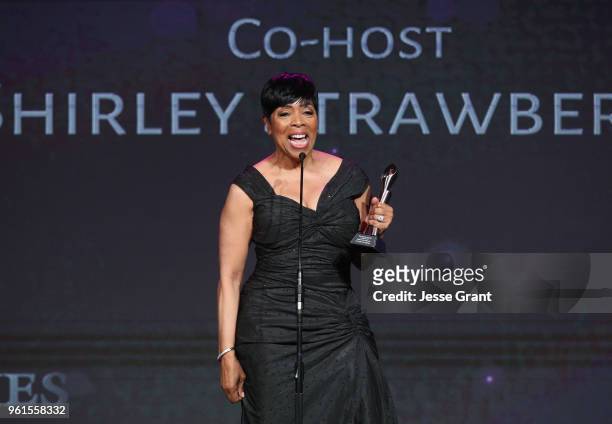 Shirley Strawberry accepts award onstage at the 43rd Annual Gracie Awards at the Beverly Wilshire Four Seasons Hotel on May 22, 2018 in Beverly...