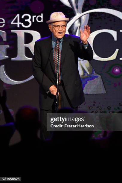 Norman Lear speaks onstage at the 43rd Annual Gracie Awards at the Beverly Wilshire Four Seasons Hotel on May 22, 2018 in Beverly Hills, California.