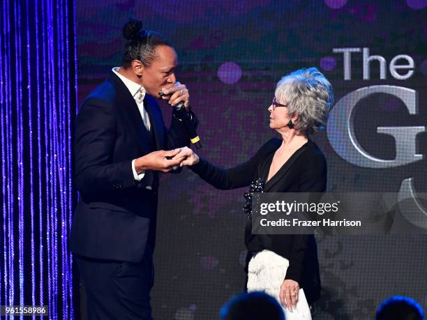 Frederic Yonnet and Rita Moreno perform onstage at the 43rd Annual Gracie Awards at the Beverly Wilshire Four Seasons Hotel on May 22, 2018 in...