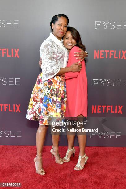 Regina King and Veena Sud attend the "Seven Seconds" panel at Netflix FYSEE on May 22, 2018 in Los Angeles, California.