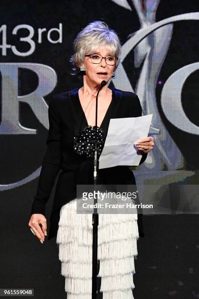 Honoree Rita Moreno speaks onstage at the 43rd Annual Gracie Awards at the Beverly Wilshire Four Seasons Hotel on May 22, 2018 in Beverly Hills,...