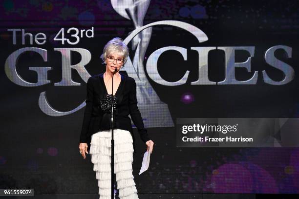 Honoree Rita Moreno speaks onstage at the 43rd Annual Gracie Awards at the Beverly Wilshire Four Seasons Hotel on May 22, 2018 in Beverly Hills,...