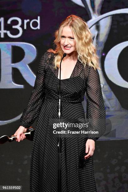 Honoree Paula Malcomson speaks onstage at the 43rd Annual Gracie Awards at the Beverly Wilshire Four Seasons Hotel on May 22, 2018 in Beverly Hills,...