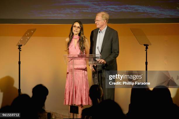 Jordana Brewster and Ed Begley Jr. Speak onstage during the 28th Annual Environmental Media Awards at Montage Beverly Hills on May 22, 2018 in...