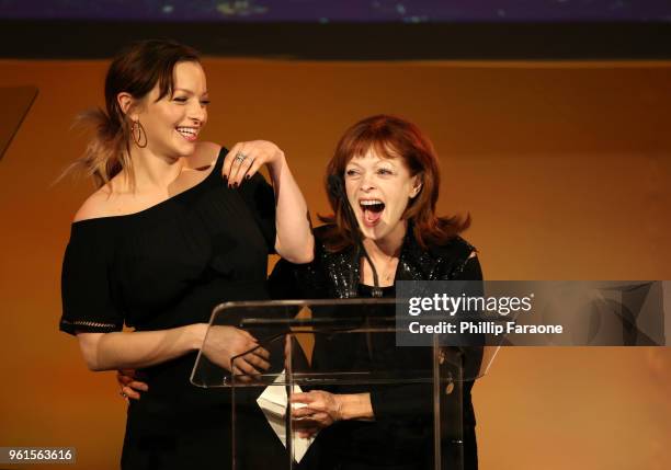 Francesca Eastwood and Francis Fisher speak onstage during the 28th Annual Environmental Media Awards at Montage Beverly Hills on May 22, 2018 in...