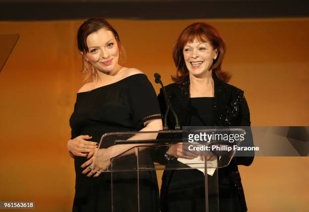 Francesca Eastwood and Francis Fisher speak onstage during the 28th Annual Environmental Media Awards at Montage Beverly Hills on May 22, 2018 in...