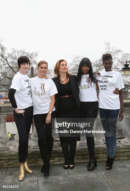 Erin O'Connor, Yasmin Le Bon, Sarah Brown, Naomi Campbell and Sheila Atim attend photocall to announce 'Fashion For Relief 2010' at Somerset House on...