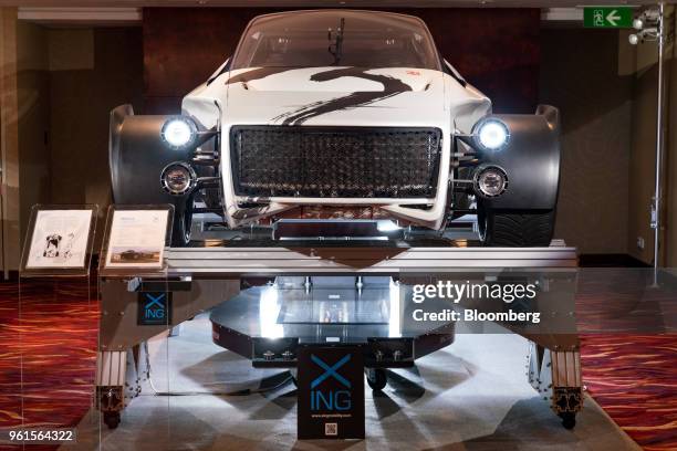 Xing Mobility Inc.'s Miss R electric supercar stands on display in Hong Kong, China, on Wednesday, May 23, 2018. Xing Mobility Chief Executive...