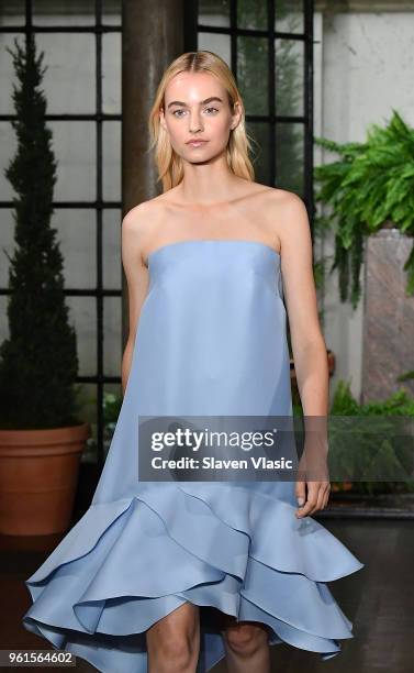 Model walks the runway at Oscar De La Renta Resort 2019 Runway Show at Academy Mansion on May 22, 2018 in New York City.