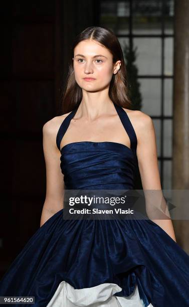 Model walks the runway at Oscar De La Renta Resort 2019 Runway Show at Academy Mansion on May 22, 2018 in New York City.