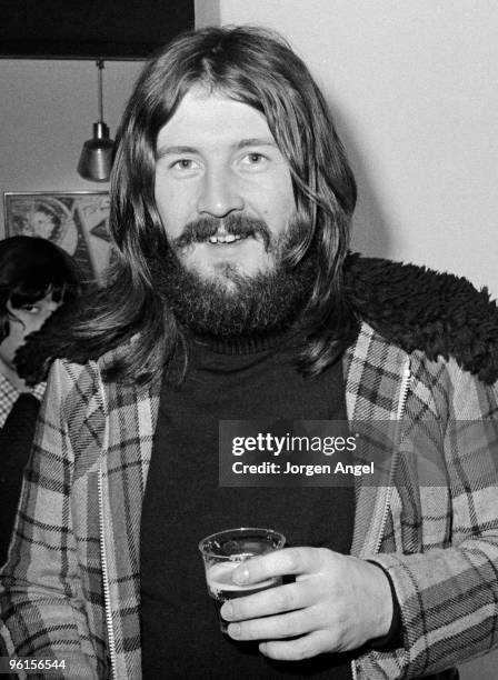 John Bonham of Led Zeppelin attends a press reception at an art gallery on March 1st 1973 in Copenhagen, Denmark.