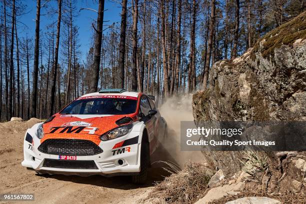 Hiroki Arai of Japan and Glenn Macneall of Australia in their Ford Fiesta R5 during day three of World Rally Championship Portugal on May 19, 2018 in...