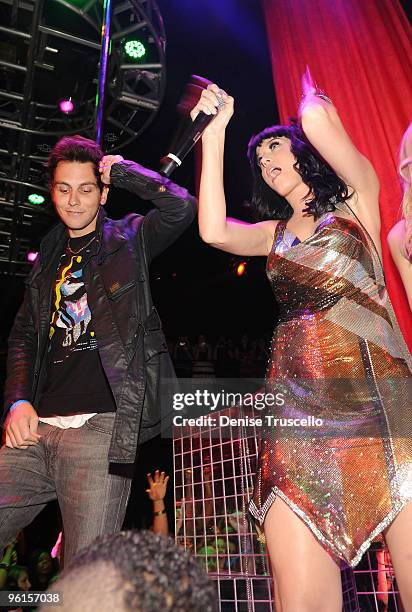 Gabe Saporta and Katy Perry performs of Cobra Starship attend Haze Nightclub at CityCenter on January 23, 2010 in Las Vegas, Nevada.