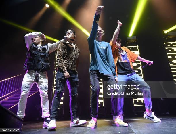 Edwin Honoret, Brandon Arreaga, Austin Porter, and Nick Mara of PRETTYMUCH perform at Infinite Energy Arena on May 22, 2018 in Duluth, Georgia.