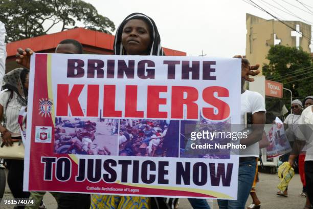 Catholic faithful stage a peaceful protest to condemn the rampant killing in Benue State, North Central of Nigeria, at St. Leo Catholic Church,...