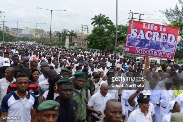 Catholic faithful stage a peaceful protest to condemn the rampant killing in Benue State, North Central of Nigeria, at St. Leo Catholic Church,...