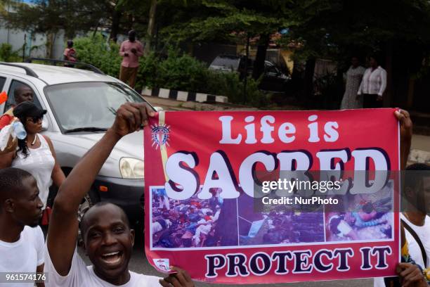 Catholic faithful stage a peaceful protest to condemn the rampant killing in Benue State, North Central of Nigeria, at St. Leo Catholic Church,...